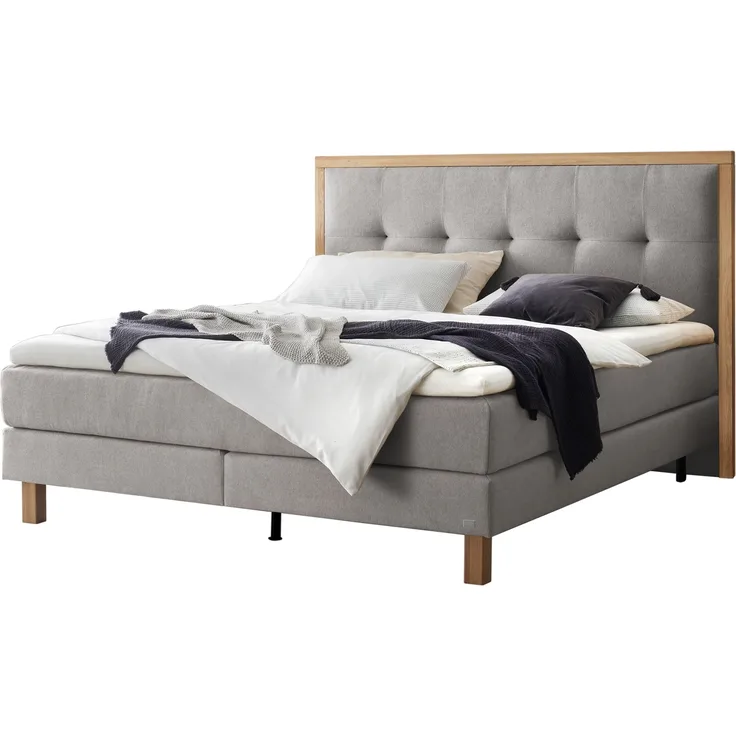 Solara Boxspringbett grau Eiche MassivholzPolyester/Polyamid/Viskose 206cm x 188cm x 125cm