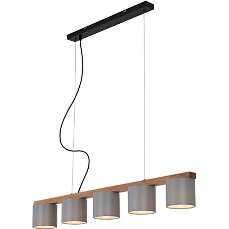 Briloner Pendelleuchte Hängelampe RHON, 5-flammig, grau, Metall-Holz-Stoff, 25 W, IP20, 110 x 15 x 136 cm