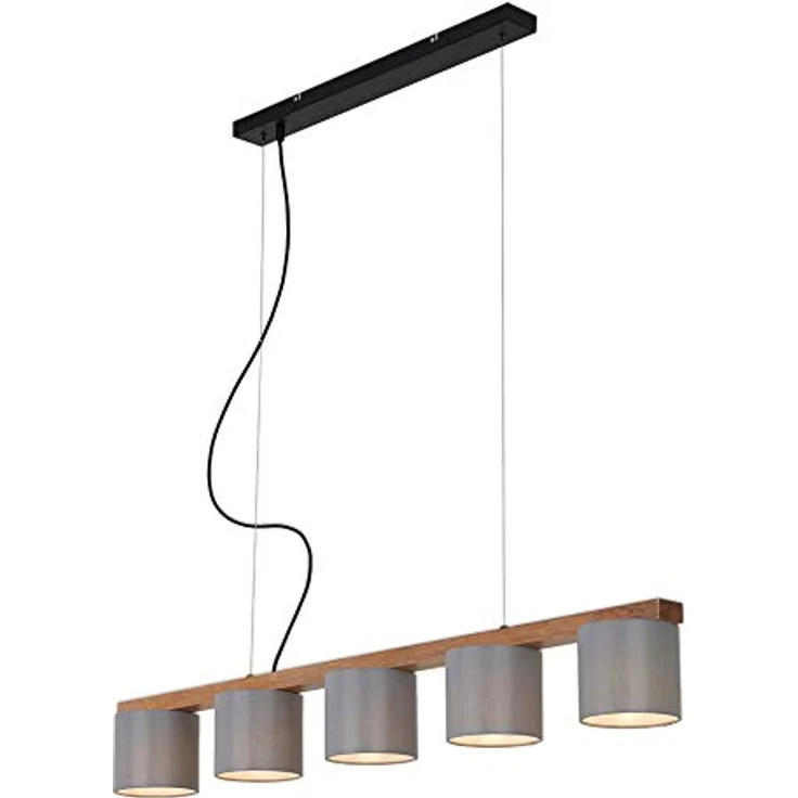 Briloner Pendelleuchte Hängelampe RHON, 5-flammig, grau, Metall-Holz-Stoff, 25 W, IP20, 110 x 15 x 136 cm – Bild 1