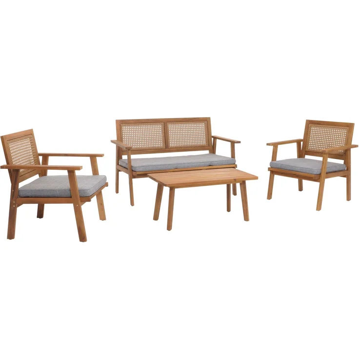 Garten-Garnitur HWC-N46, Lounge-Set Gartenlounge Bank Sessel Tisch, Holz Akazie MVG-zertifiziert ~ Kissen grau – Bild 9