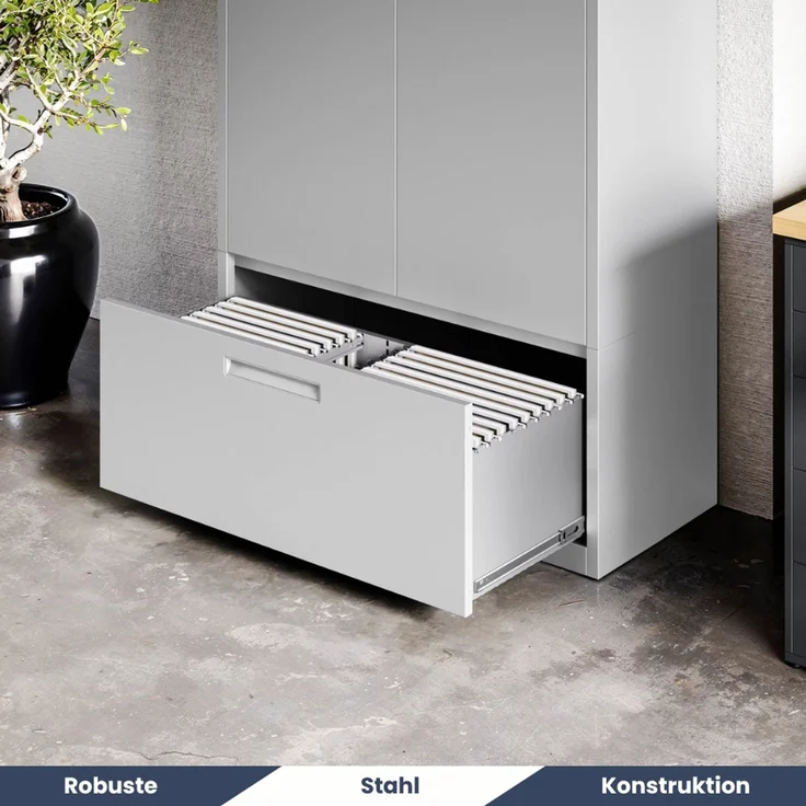 Metallschrank mit Hohe Schublade RUEL - 195x90x40cm Grau | Büroschrank Aktenschrank Stahlschrank Fachbodenschrank Werkstattschrank – Bild 4