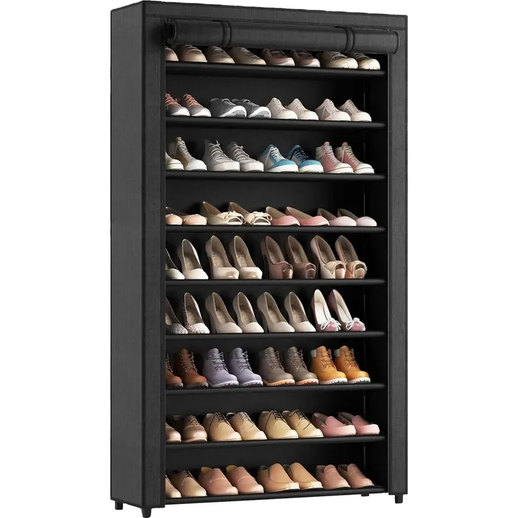 Brixy Schuhregal XXL - 9-Lager Schuhschrank - Bis zu 54 Paar Schuhe - 160x100x28cm - Schwarz, blacks, 100 x 28 x 160 cm