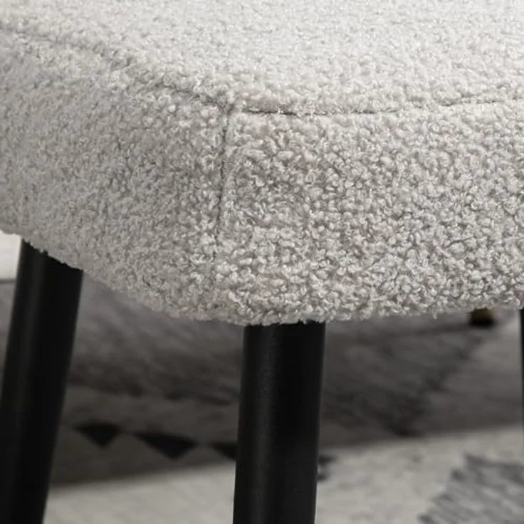 HOMCOM Fußhocker Schminkhocker Fußstütze mit Kaschmir-Optik (Hocker, 1 St, Sitzhocker), für Schlafzimmer, Stahlbeine, Hellgrau – Bild 9