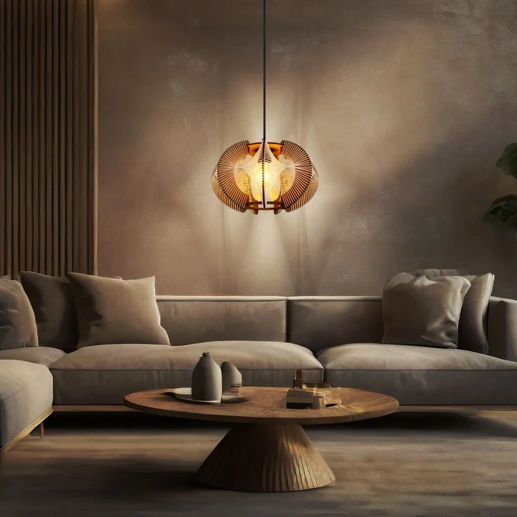 Hängeleuchte, Hanf, MDF, naturfarben, 1 flammig – Bild 5