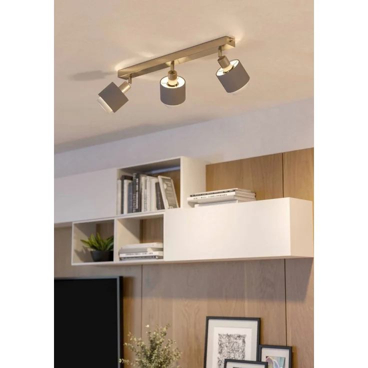 EGLO Deckenleuchte Bellizzi Deckenstrahler schwenkbar, grau und weiß, E14, Küchenlampe, ohne Leuchtmittel, Spot - L43 x B9 x H18,5 cm - nickel-matt - 3X7,5W exkl. – Bild 1