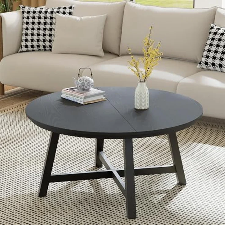 GarveeHome 91 cm Runder Kaffeetisch, Couchtisch Mit Metallbeinen, Moderner Beistelltisch Mit 4 cm Starker Tischplatte, Für Wohnzimmer, 91,4 x 91,4 x 47 cm – Bild 5