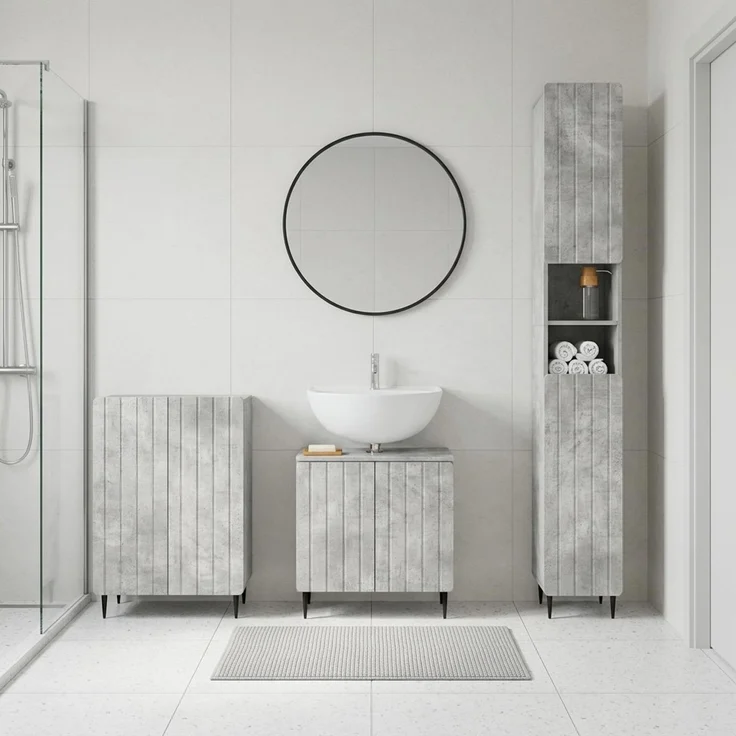 vidaXL 3-teiliges Badezimmer-Schranksystem ZWOLLE Betongrau 3417435 – Bild 1