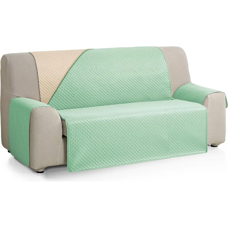 ECOMMERC3 Sofabezug für 3-Sitzer, extra weich, Verstellbarer Sofabezug mit Polsterung, Beige/Aquamarin, wendbar