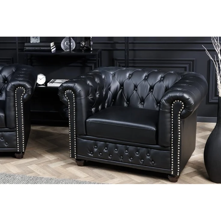 riess-ambiente Chesterfield-Sessel CHESTERFIELD 110cm matt schwarz (Einzelartikel, 1-St), Wohnzimmer · Kunstleder · Federkern · Knopfheftung · Design – Bild 2