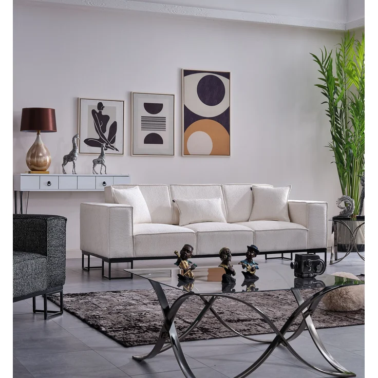 Sitzgruppe/Sofa Set - Wohnzimmergarnitur "Sia" 3+3+1-Anthrazit/Beige – Bild 2
