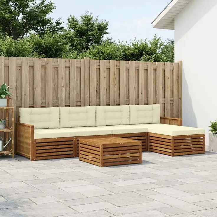 vidaXL Outdoor-Sofagarnitur 6 stk. 5-Sitzer Natur und Creme 3383268