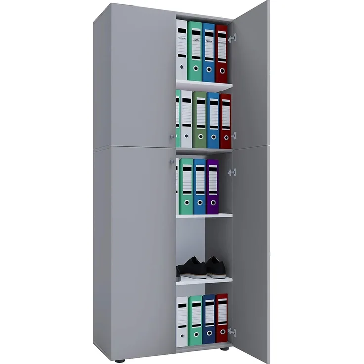 VCM Büroschrank Lona 914117 Grau B. 70 x H. 184 x T. 40 cm