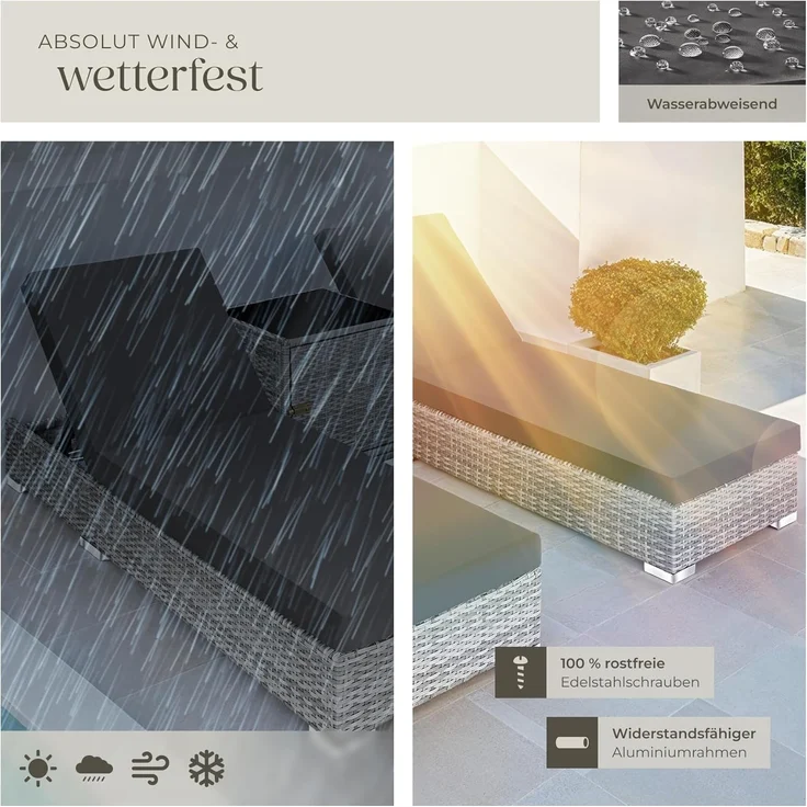tectake 2er Lounge Sonnenliegen Set Plus Tisch – inkl. 2 Bezugsets und Schutzhülle, Outdoor Poly Rattan Gartenmöbel Set, 2X Gartenliege wetterfest - hellgrau – Bild 7