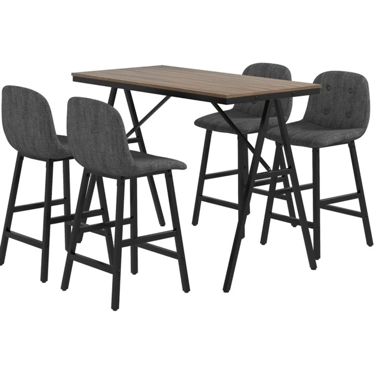 Bartisch-Set mit 4 gepolsterten Hockern, 120x60x91 cm, Dunkelgrau – Bild 6