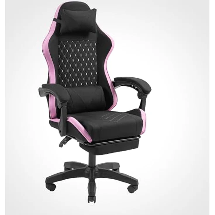 MARS GAMING MGC-X, Ergonomischer Gaming-Stuhl, Atmungsaktiver Stoff, Verstellbare Rückenlehne und Höhe, Dynamische Armlehnen, Nacken- und Lendenkissen, Bürostuhl mit Ausziehbarer Fußstütze, Rosa – Bild 2