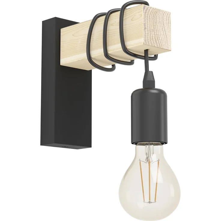 Eglo 32917 LED Wandleuchte TOWNSHEND Stahl schwarz, Holz braun E27 1X10W L:6,5cm H:21,5cm T:19cm dimmbar – Bild 4