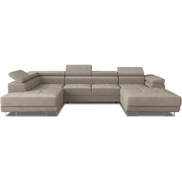 Wohnlandschaft Caris U mit Schlaffunktion, einstellbare Kopfstützen und zwei Bettkästen (Beige (Paros 02), Ecksofa Rechts)