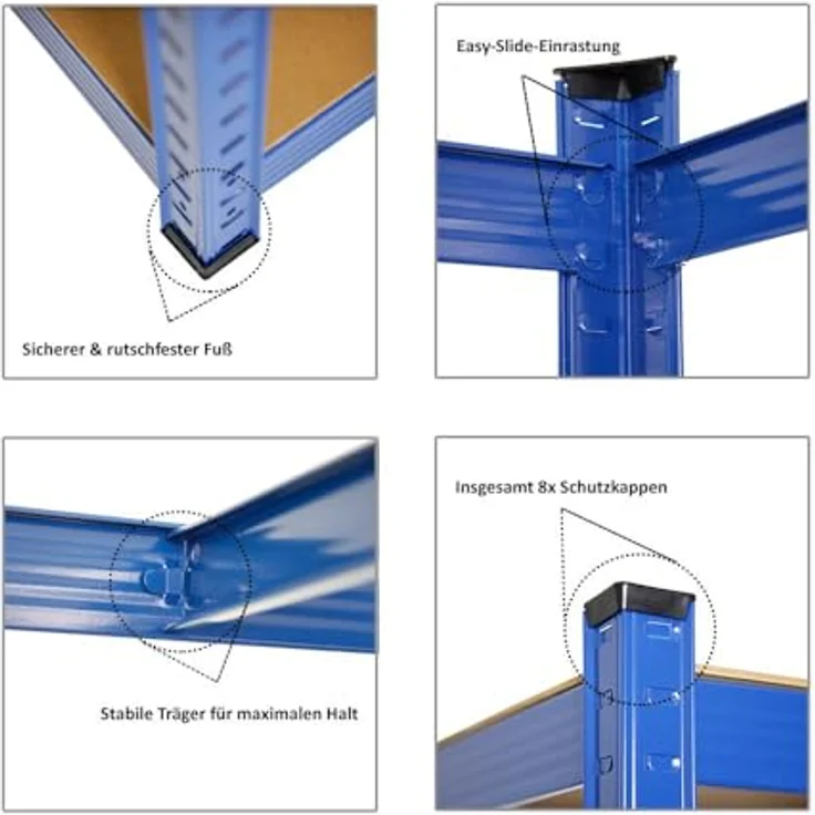 PROREGAL Eckregal Ragnar 1x: 180 x 70 x 40 cm Blau Fachlast 175kg, Kellerregal, Steckregal, Garagenregal, Lagerregal – Bild 9