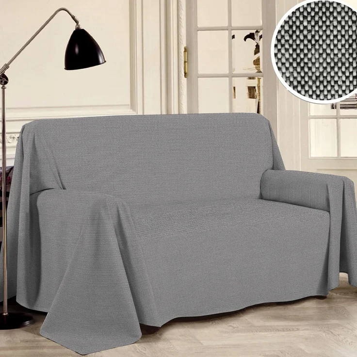 PENSIERI DELICATI Sofabezug 360x290 cm Made in Italy, Garn gefärbtes Abdeckung aus 100% Reiner recycelter Baumwolle, Einfarbig Anthrazit, Ideal als Möbel Tuch, Sofa Überzug, Picknickdecke