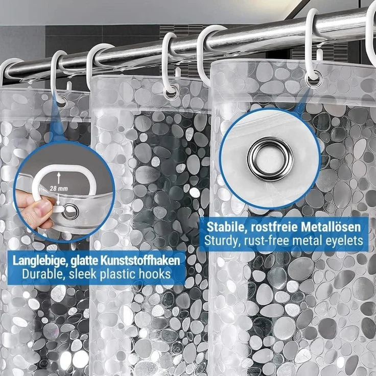 Duschvorhang 3D Steinmuster Eva Transparent Wasserdicht 120x200cm 8 Ringe – Bild 4