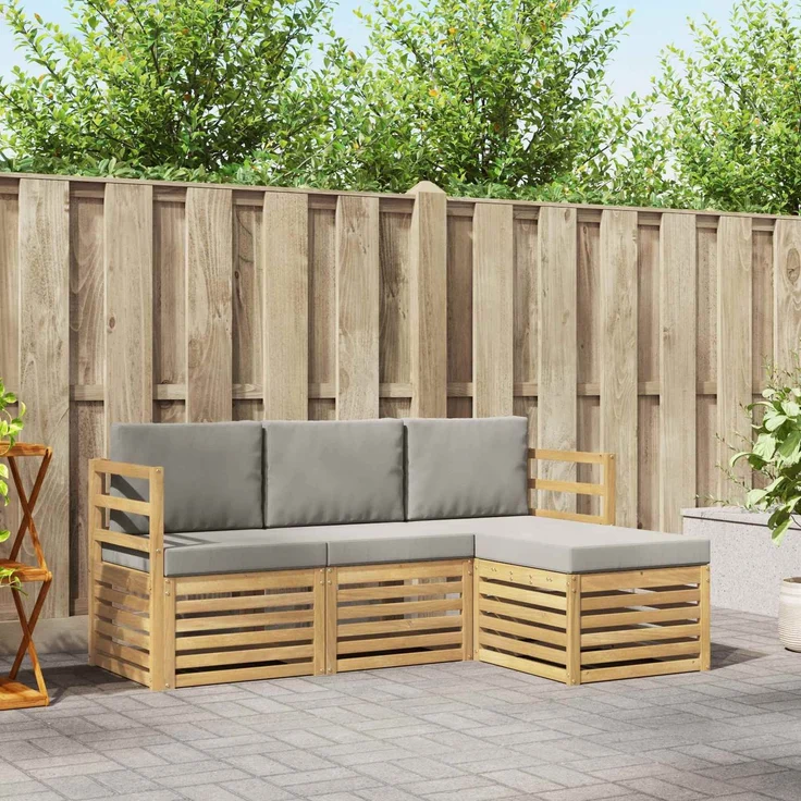 vidaXL Outdoor-Sofagarnitur 4 stk. 4-Sitzer Weiß und Hellgrau 3391616 – Bild 1