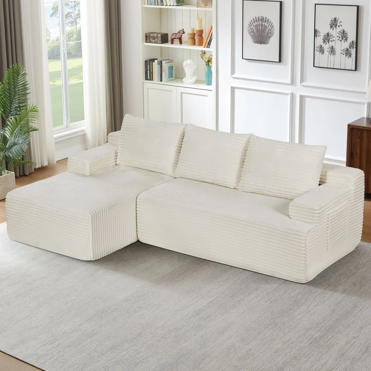 ZUBALIYA Knochenloses Sofa, L‑förmiges Cloud‑Ecksofa mit tiefem Sitzkomfort – ohne Montage, modulares Schlafsofa, 66 x 152 x 238 cm, Beige, Rechts – Bild 3