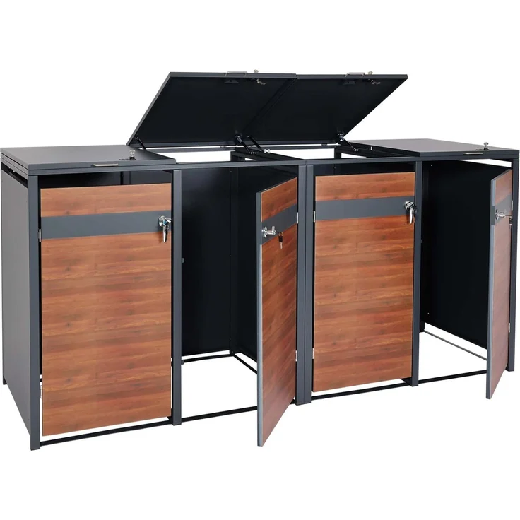 XL 4er/8er-Mülltonnenverkleidung HWC-J82, Mülltonnenbox, Metall 118kg, anthrazit ~ Kirsche-Holzoptik dunkelbraun – Bild 4