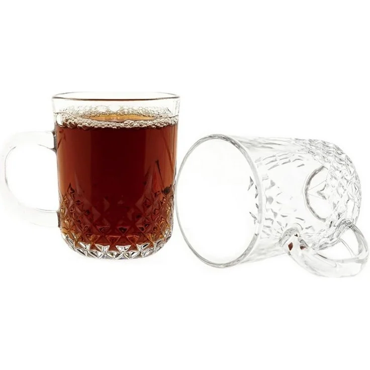 Sunay Gläser-Set 6er Set Henkelgläser mit dekorativem Diamantmuster, 240 ml, 6-tlg, Glas, 6-teilig, 240 ml – Bild 1