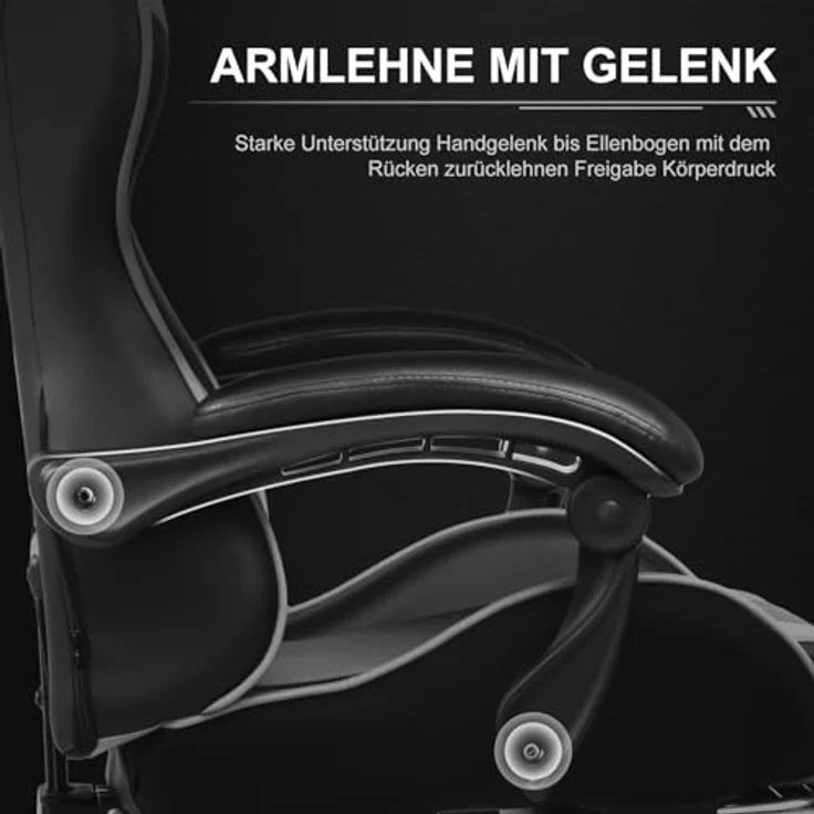 GTPLAYER Bürostuhl Gaming Stuhl Massage Gaming Sessel Ergonomischer Gamer Stuhl mit Fußstütze, Kopfstütze Massage-Lendenkissen, Gepolstert Gaming Chair, Drehsessel Weiß – Bild 7