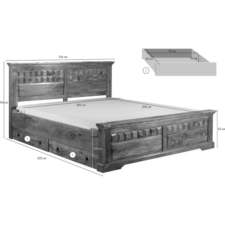 Bett Akazie 200x200x114 honig lackiert OXFORD #0311 – Bild 6