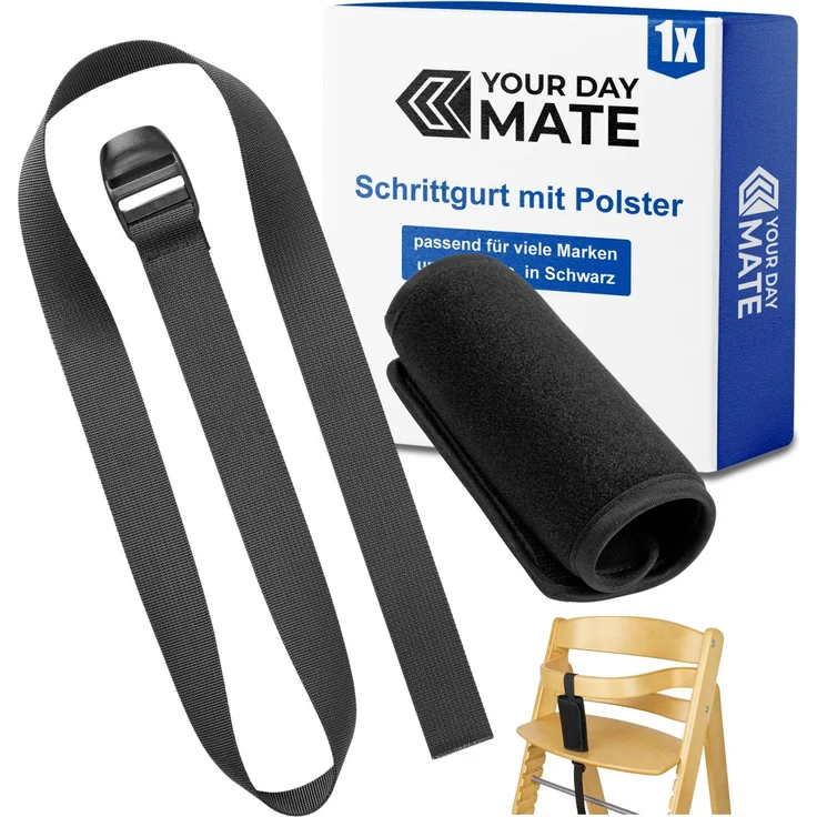 Schrittgurt mit Gurtpolster für Hochstuhl, 1 Set, Schwarz, universal Gurtriemen mit Neopren Gurtpolster, kompatibel mit Hauck Alpha Beta, Stokke Tripp Trapp, roba Sit Up