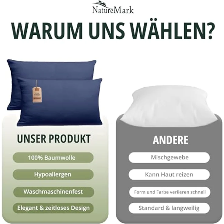 NatureMark 2er Pack Jersey Kissenbezug Kissenhülle Kissenbezüge Seitenschläferkissen Nackenkissen viele Größen und Farben (40x80 cm, Navy blau) – Bild 8