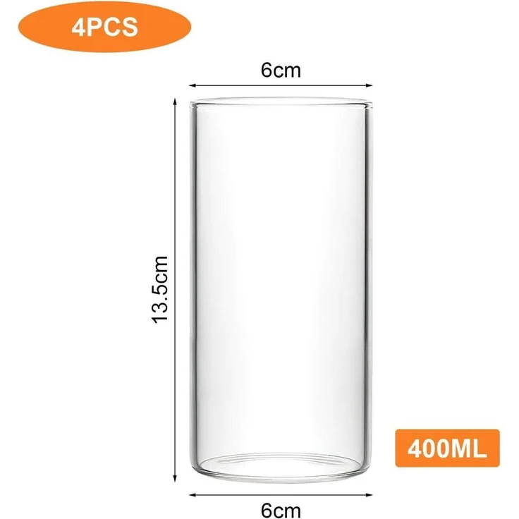 Trinkgläser 4er 400ml Longdrinkgläser Rund Glas Transparent Round – Bild 4