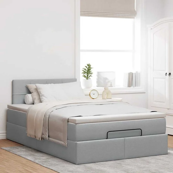 vidaXL Ottoman-Bett mit Matratze Hellgrau 120x200 cm Stoff 3311449 – Bild 3