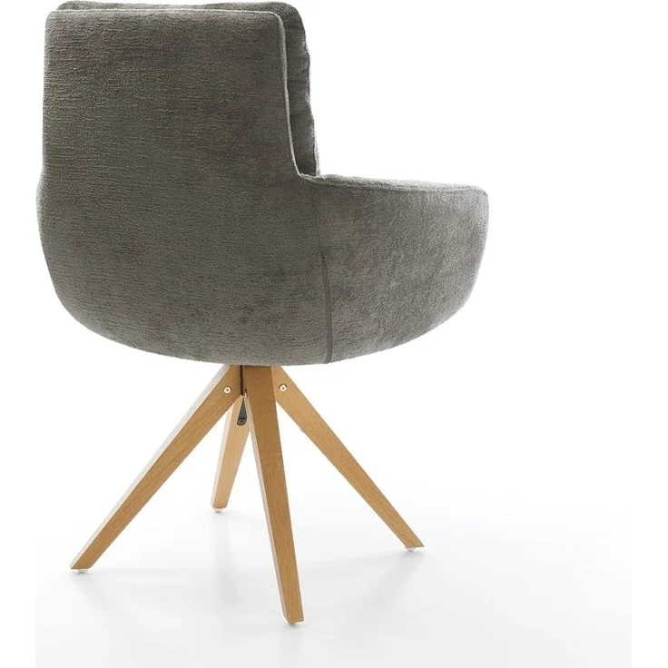 Drehstuhl Abelia-Flex mit Armlehnen Bouclé Soft Schlamm Holzgestell kantig Natur 180° drehbar – Bild 7