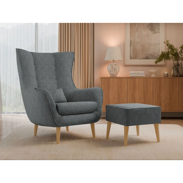 Sessel Lucio Cord (Farbe: Poso 22, mit Fußbank) – Bild 2