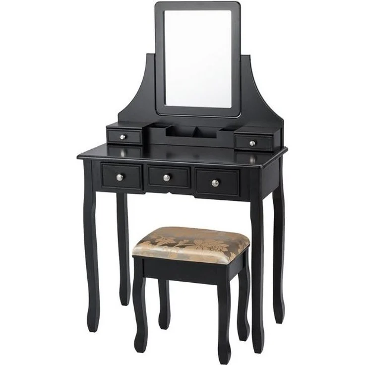 COSTWAY Schminktisch mit Hocker (Schwarz) – Bild 4