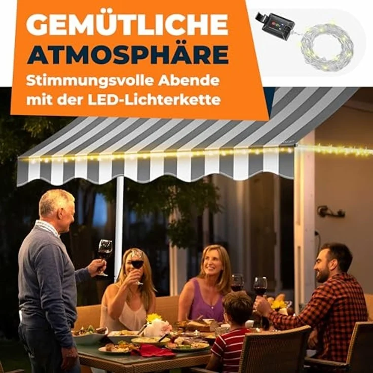 KESSER® Klemmmarkise mit Handkurbel & LED Lichterkette | Balkonmarkise ohne Bohren | Markise UV-beständig höhenverstellbar & wasserabweisend | Sonnenschutz für Balkon Terrasse & Garten Weiß / Grau, 350cm – Bild 6