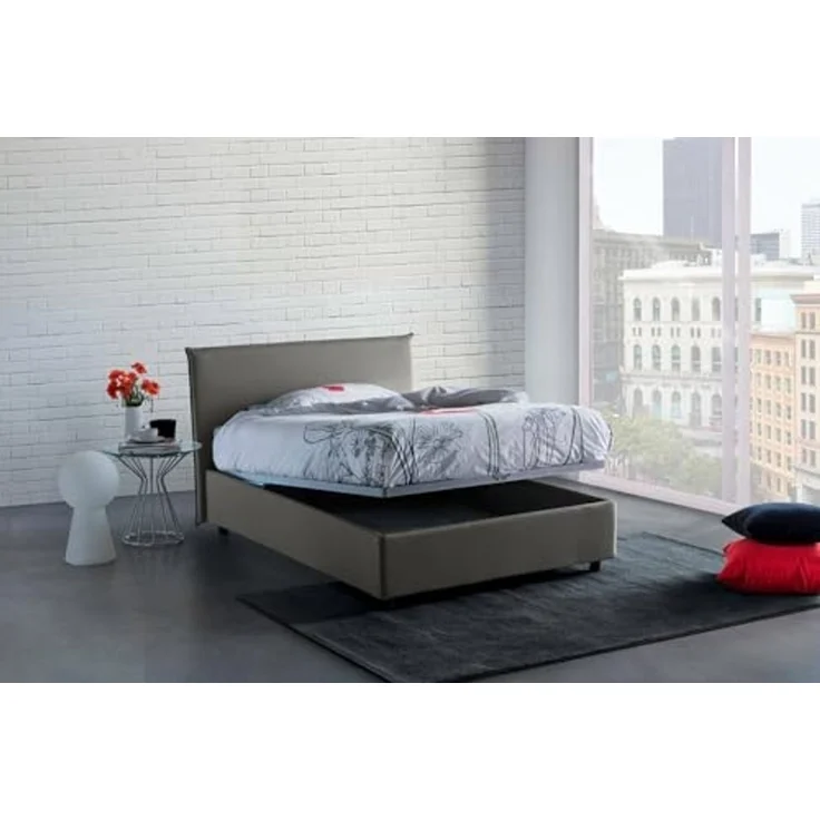 Talamo Italia - Chicca-Doppelbett, Bettkasten mit Stoffbezug, 100 % Made in Italy, Öffnung vorne, inklusive Matratze 120x200 cm, Grau – Bild 4