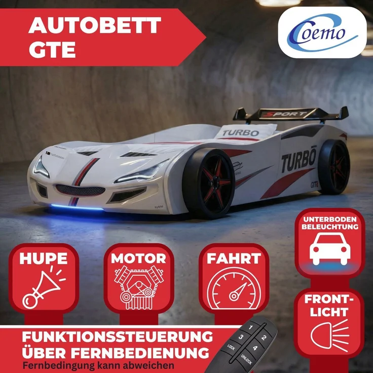 Autobett GTE Kinderbett im Rennwagen-Design mit Lattenrost Farbe Weiß – Bild 2