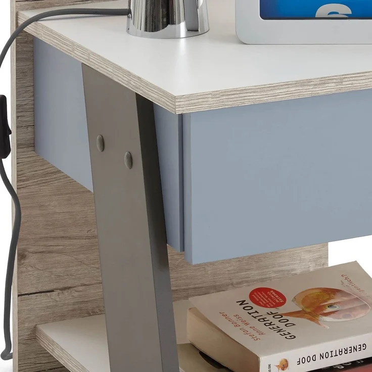 Jugendzimmer Set 4-teilig LEEDS-10 in Sandeiche Nb. mit weiß, Lava und Denim Blau – Bild 5