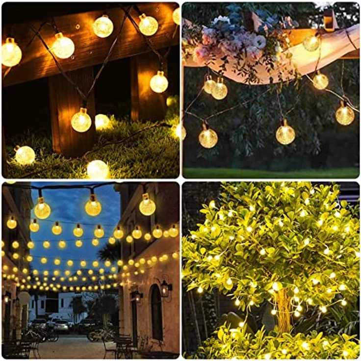 Realky Solarleuchten für den Außenbereich, Garten, 18 m, 100 LEDs, IP65 wasserdicht, 1000 mAh Batterie, Kristallkugel-Lichterkette, 8 Modi, Lichterkette für Garten, Pavillon, Hochzeit, Party, Ostern, – Bild 8