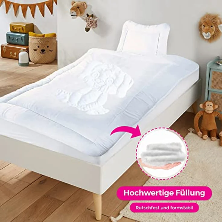 KiGATEX Babybettdecke Sommerdecke für Baby & Kind 100 x 135 + Flachkissen 40 x 60 cm –, Füllung: 100% Polyester Klimafaser, leicht, weich & bei 95°C waschbar – Bild 7
