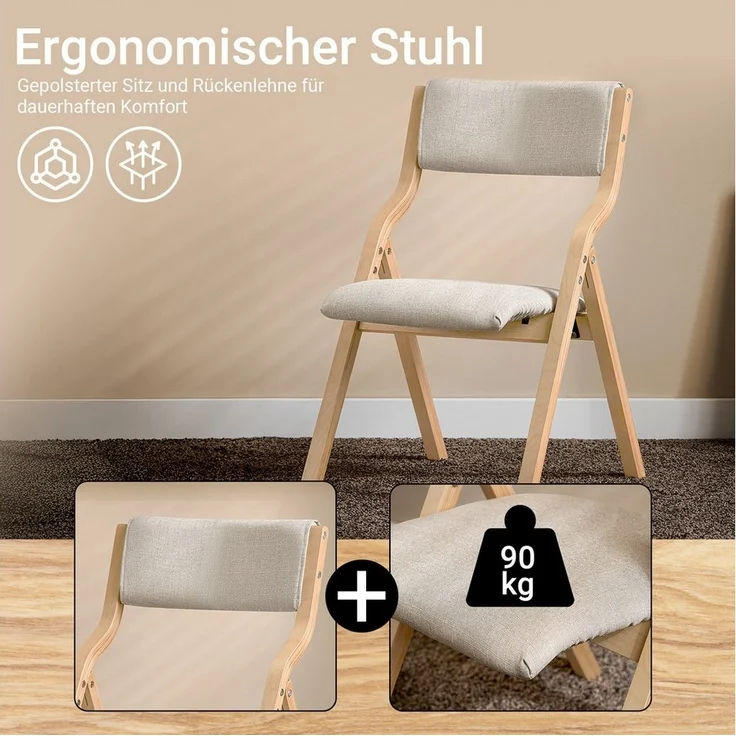 SoBuy Klappstuhl FST40, Küchenstuhl, Esszimmerstuhl, Holzstuhl, Faltbar, Küche, Büro, Küchenstuhl mit gepolsterter Sitzfläche und Lehne – Bild 3