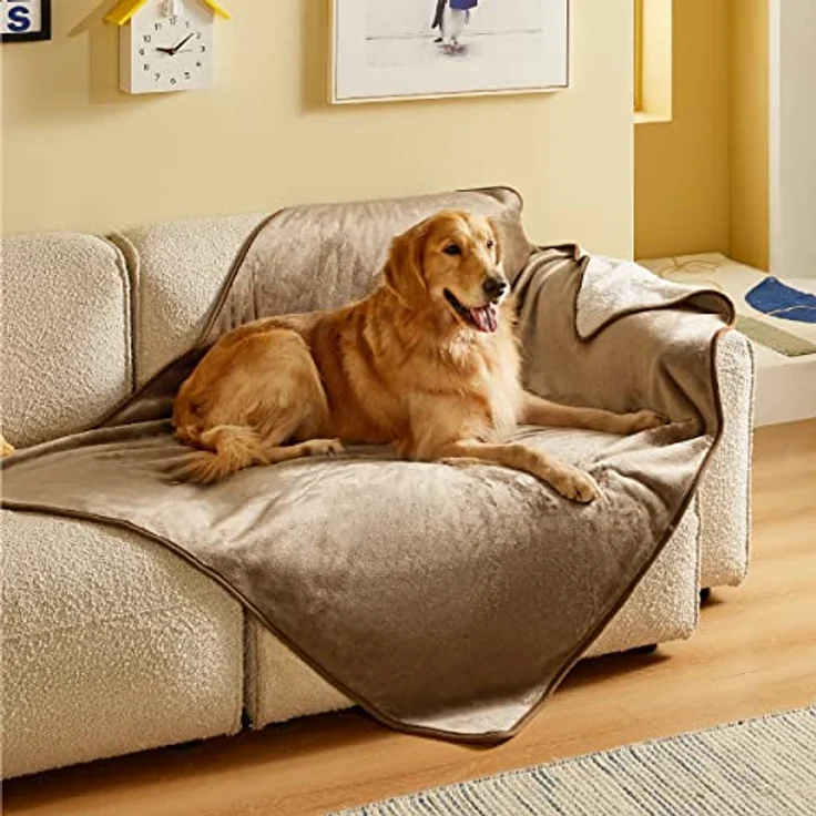 Lesure wasserdichte Hundedecke Grosse Hunde - 152x127 cm Outdoor Hundedecke waschbar, Hundedecke Sofaschutz aus Sherpa Fleece, Katzendecke flauschig und weich, Kamel – Bild 7