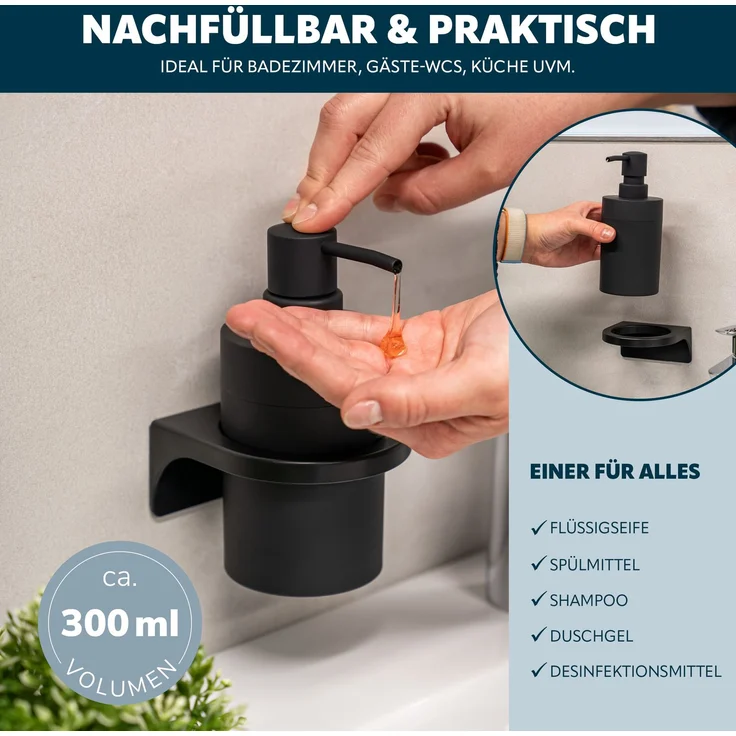 bremermann Bad-Accessoires Set SAVONA 4tlg. bestehend aus 1x Seifenspender, 1x Becher, 1x WC-Garnitur, 1x Kosmetikeimer aus Kunststoff in Schwarz – Bild 4