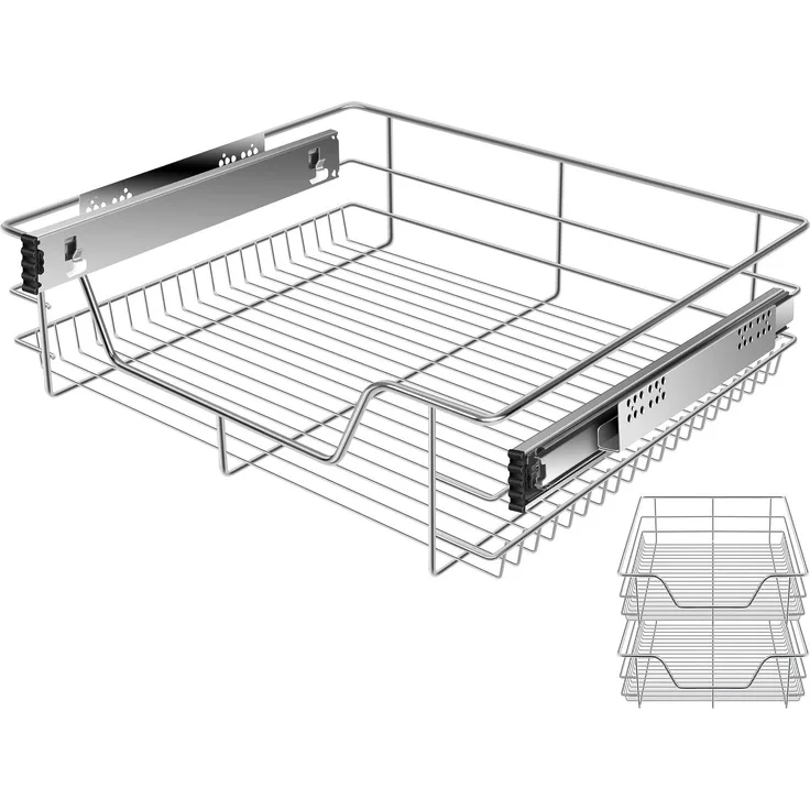 KESSER® Teleskopschublade 30-60cm Schrankbreite verchromt aus Edelstahl Schubladeneinsatz für Küchenschrank Korbauszug Schrankauszug 2x 60cm - Silber