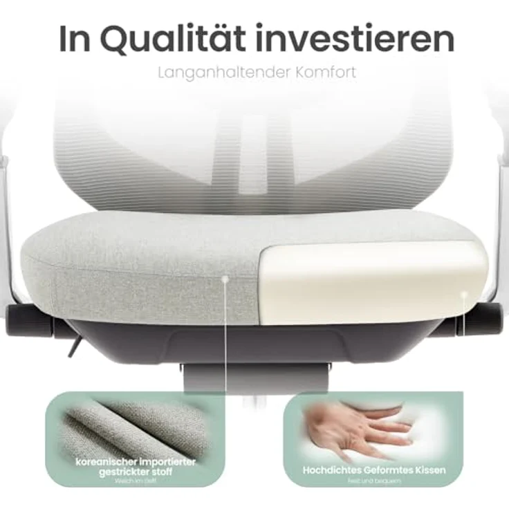 COLAMY XK Atlas Ergonomischer Bürostuhl, Netz-Chefsessel mit verstellbarem Kopfstütze, Computer Schreibtischstuhl Drehstuhl mit 4D-Armlehnen, Aluminium Basis/Schiebesitz/Neigungssperre, Hellgrau – Bild 7