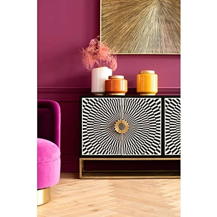 Kare Design Sideboard Electro, Schwarz/Weiß, Kommode, Massivholz Korpus, Stahlbeine, Zebra-Look, handgearbeitet, Soft-Close Türen, mit 2 Türen, 80 x 160 x 40 cm (H/B/T) – Bild 2