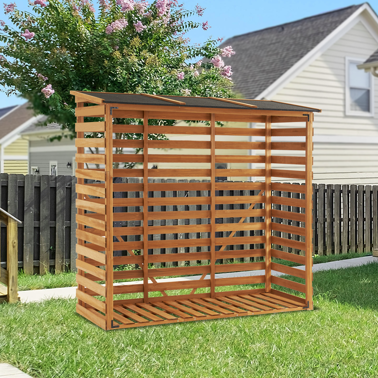 M MCombo Holzregal, Outdoor Kaminholzregel mit Rückwand, Holzunterstand mit wasserdichter Abdeckung, 1202 – Bild 7